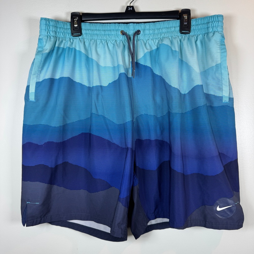 Nike XXL Mens Blue Mountain Graphic Swim Trunks 9" Board Shorts NESSB528